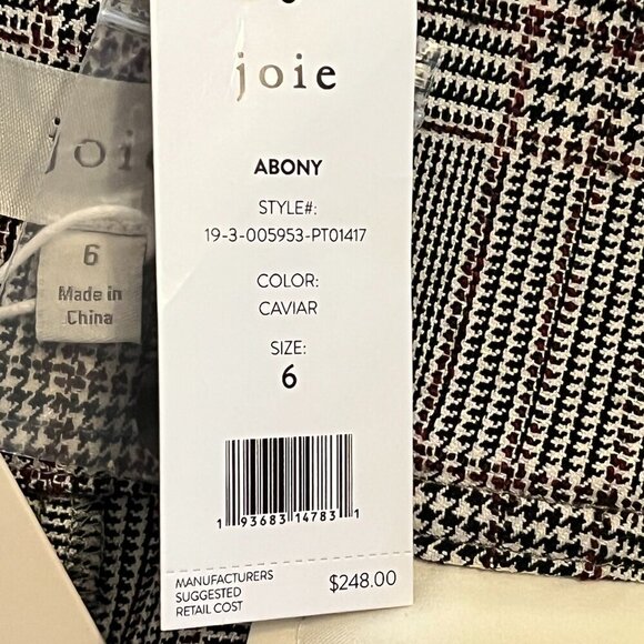 NWT Joie 'Abony' Glen Plaid Straight Leg Cropped Trousers pants 6 grey - Picture 8 of 8